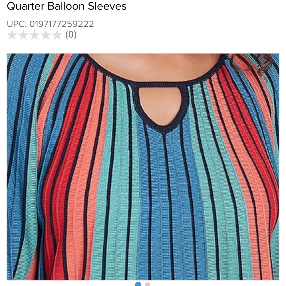 Ruby Rd. Blue and Pink Puff Sleeve Asymmetrical Blouse - Picture 3 of 3